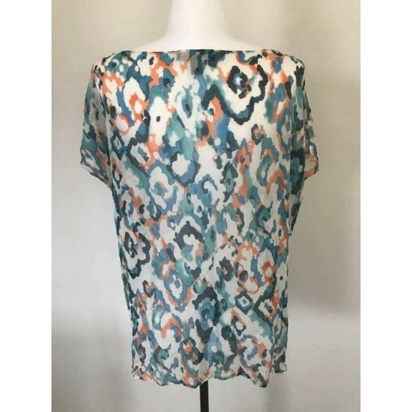 TOMMY BAHAMA 100% Silk Split Sleeve Blouse Womens Size XL Semi Sheer Flowy - Picture 7 of 9